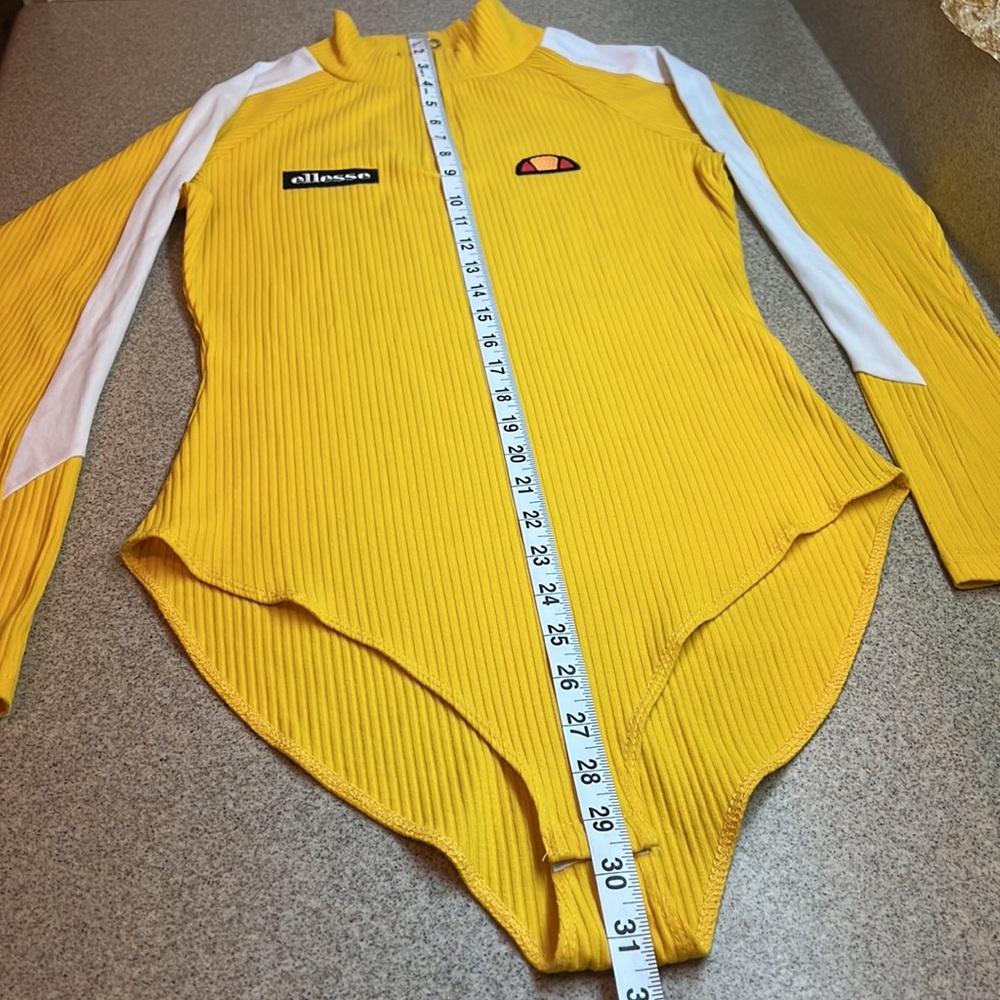 Ellesse Yellow W/ White Stripe Womens US L EU 40 UK 12 Body High Neck Bodysuit - Picture 9 of 16